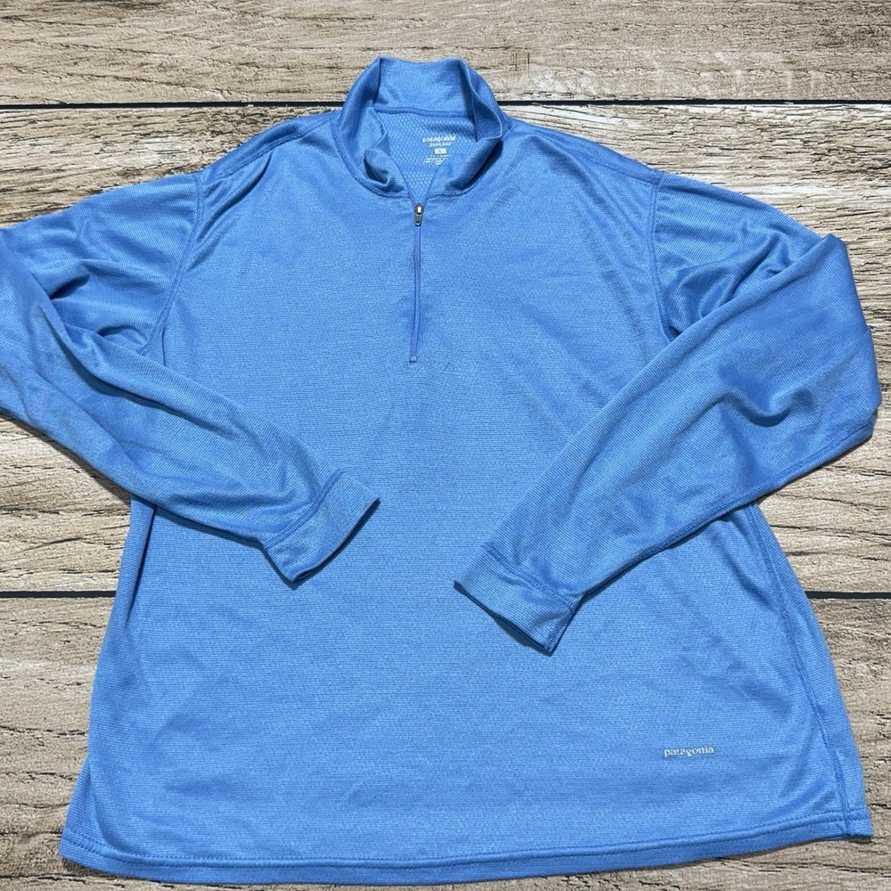 Patagonia Baselayer Shirt Womens Large Blue Capilene 3 1/4 Zip Long Sleeve 44274